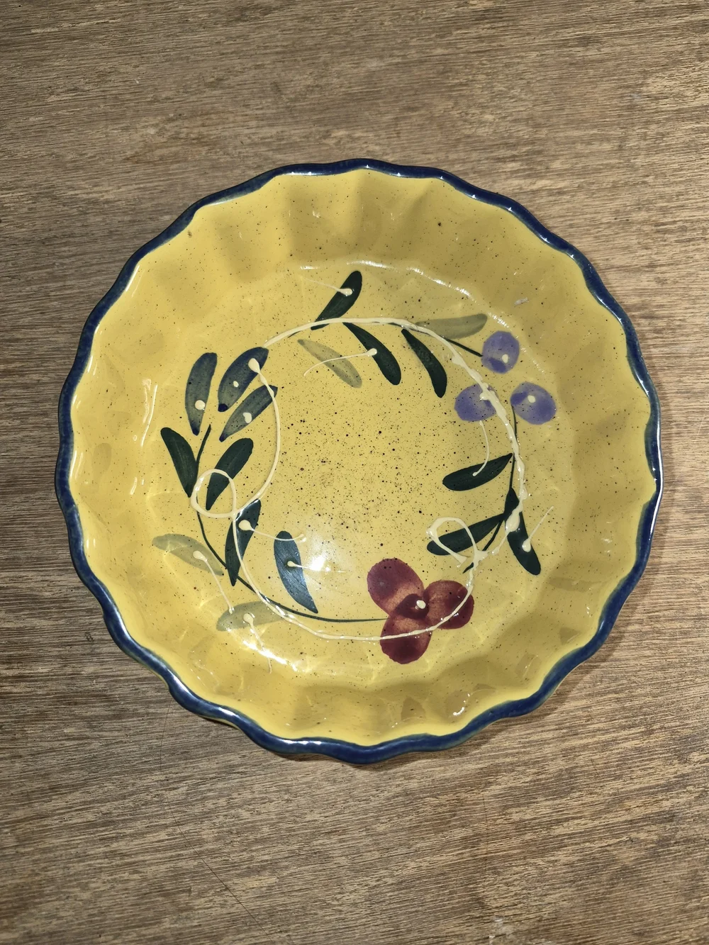 Baum Bros Blue Flower Collection. Yellow Floral Ceramic Serving Bowl